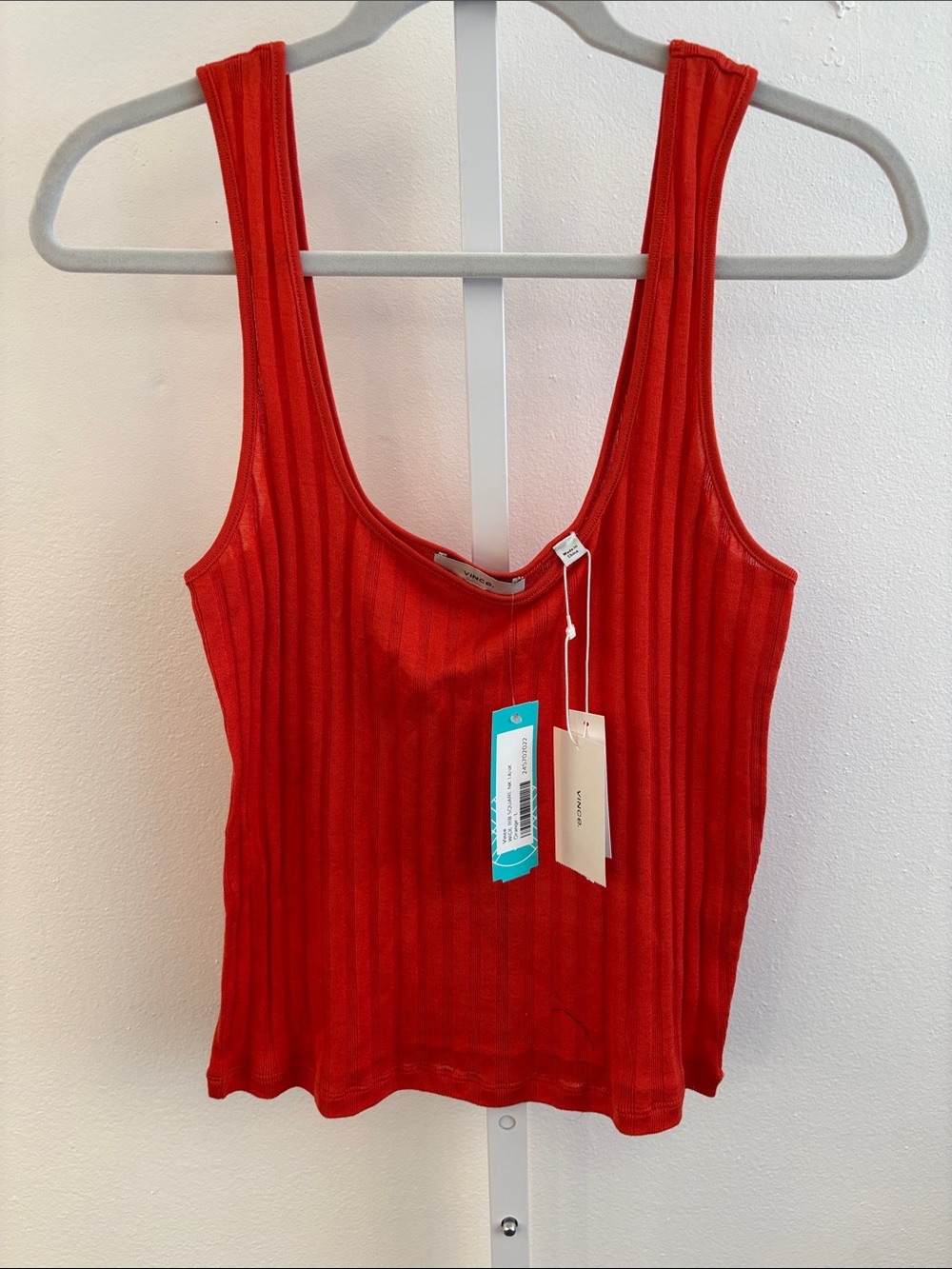 Vince Ribbed Tank Top Size L NWT Orange Scoop Neck Stretch Knit